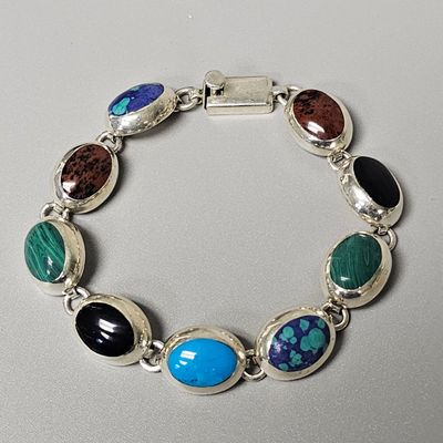 Sale Photo Thumbnail #387: Taxco Mexico Sterling Multi-Stone  Bracelet 31.8 Grams