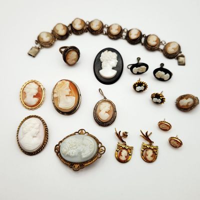 Sale Photo Thumbnail #204: Assorted Vintage Cameo Jewelry