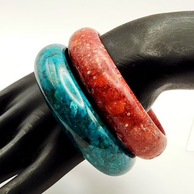 Sale Photo Thumbnail #348: Red Coral & Blue Turquoise Bangle Bracelets