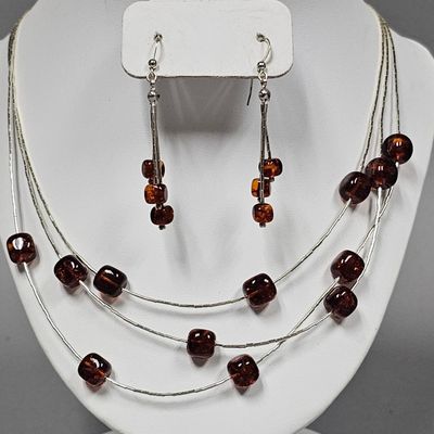 Sale Photo Thumbnail #95: Jay King Sterling Amber Necklace & Earrings 18.5 Grams