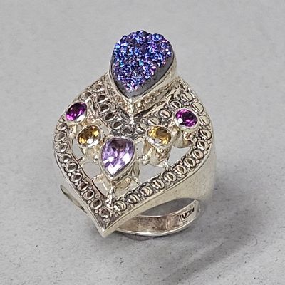 Sale Photo Thumbnail #74: Nicky Butler Sterling Multi-Gemstone Cocktail Ring 9.7 Grams