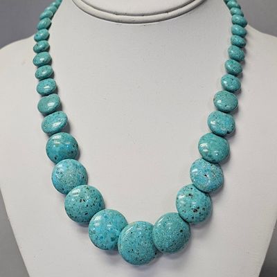 Sale Photo Thumbnail #426: DR Sterling Graduated Turquoise Bead Necklace 77.9 Grams