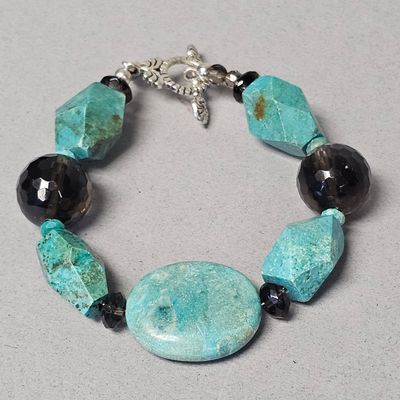 Sale Photo Thumbnail #408: Pearse Sterling Turquoise & Smoky Quartz Bracelet 36.3 Grams