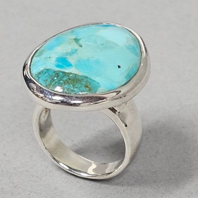 Sale Photo Thumbnail #155: Sterling Turquoise Cabochon Ring 13.5 Grams