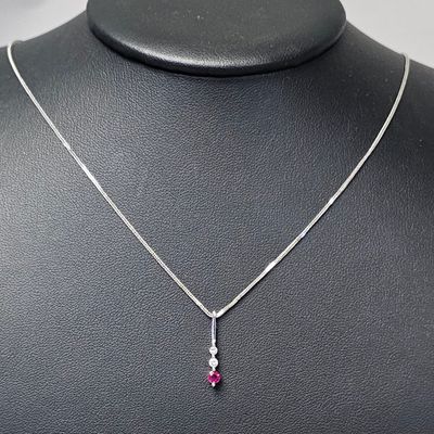 Sale Photo Thumbnail #325: 10K White Gold Ruby & Diamond Pendant Necklace 3.8 Grams