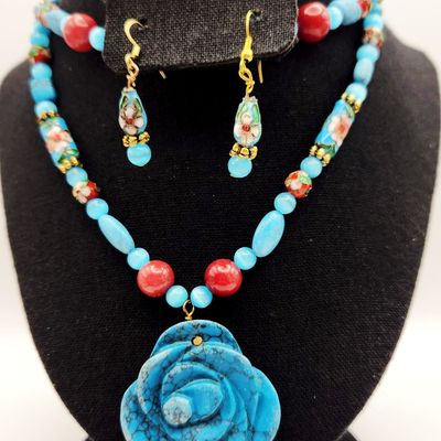 Sale Photo Thumbnail #286: Cloisonne & Dyed Magnesite Necklace & Earrings