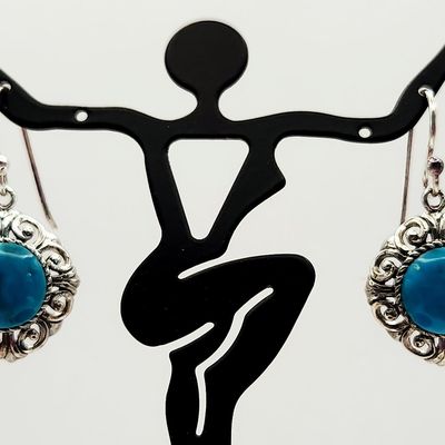 Sale Photo Thumbnail #323: Sterling Filigree Turquoise Earrings 6.3 Grams