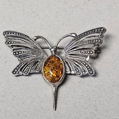 Sale Photo Thumbnail #184: Sterling Amber Butterfly Brooch 4.7 Grams