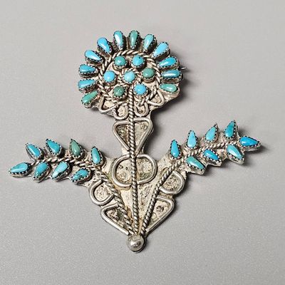 Sale Photo Thumbnail #392: Sterling Southwestern Turquoise  Brooch 10.8 Grams
