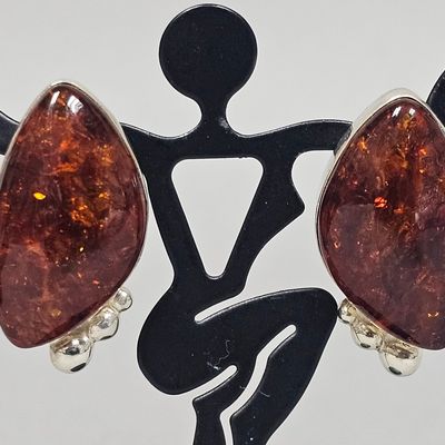Sale Photo Thumbnail #64: DR Sterling Cognac Amber Earrings 13.3 Grams