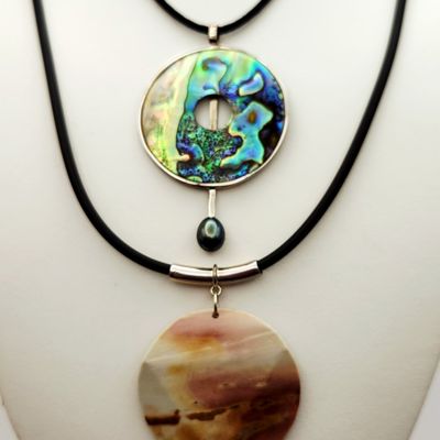 Sale Photo Thumbnail #225: Abalone & Jay King Jasper Necklaces Pendants