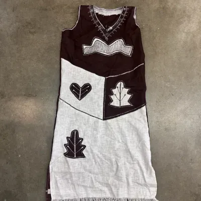 Handcrafted Appliquéd Sleeveless Dress w/ Fringe At The Hem.