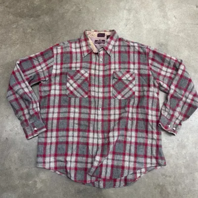 Robert Surrey Red & Grey Plaid Quilt-Lined Flannel Shirt-Jacket  SZ XL