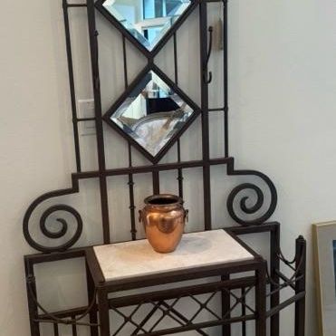 Custom iron coat and hat rack w limestone 