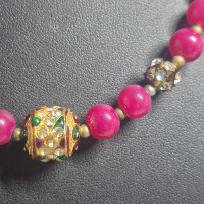 Vintage bright pink/magenta beaded necklace and matching earring set ~~ 2 sets earrings
