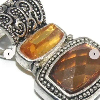 Vintage Amber charm Necklace w/woven chain & Amber Earrings match