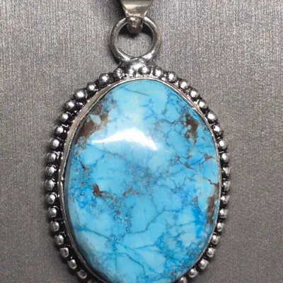 Vintage Artisan bench made turquoise Pendant w/ matching earrings ~ all marked 925