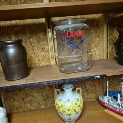 Sale Photo Thumbnail #69: vases, metal models and crocks
