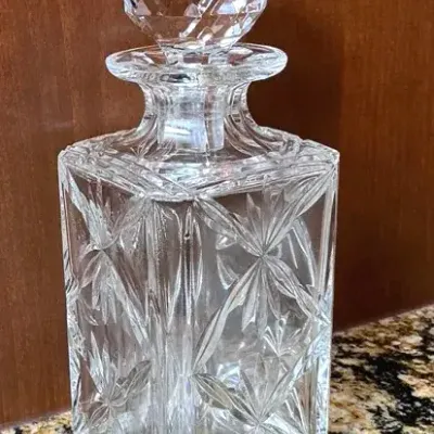 Tiffany & Co. Cut Crystal Square Decanter with Faceted Stopper