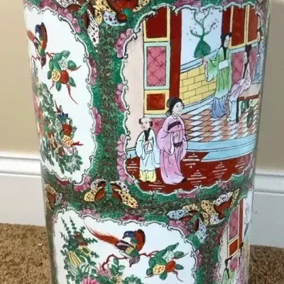 Vintage Chinese Famille Rose Porcelain Umbrella Stand  Made in Macau
