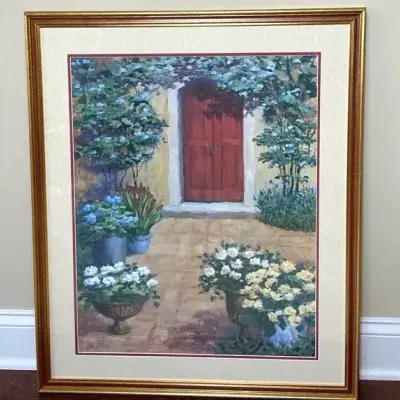Framed Garden Courtyard Print Signed David Burns