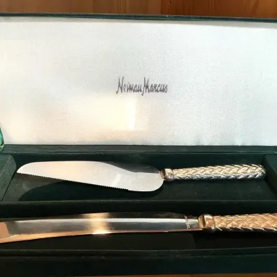 Godinger Silver-Tone Cake & Knife Set  Neiman Marcus Box