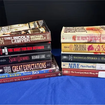 11 Paperback Books - Great Expectations, Hunt for Red October, Sparks, Crichton