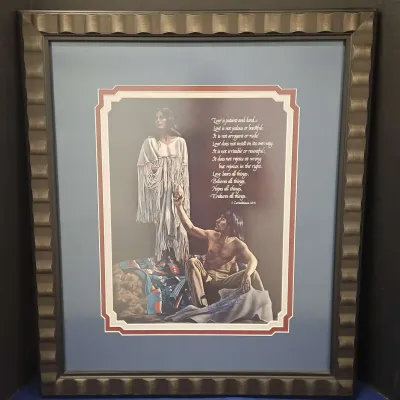 Vintage Framed Art Print "Alawa-sta-we-ches" ("Hold Me" or "Love Bears All Things)