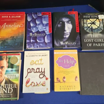 Books - Eat Pray Love, Michael J. Fox Always Looking Up, A Beautiful Mind, Unsouled, Unholly