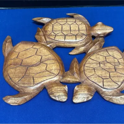 Mystika Indonesian Hand Carved Wood Turtle Family Wall Art - Plaque