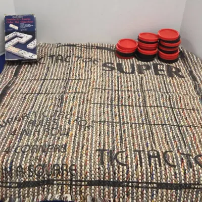 Jumbo 3-in-1 Checkers and Super Tic-Tac-Toe Giant Woven Rug Game Board