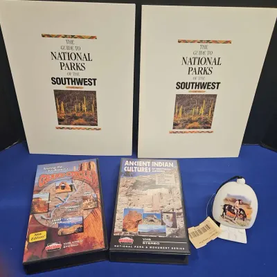 Vintage Southwest Collectibles - National Parks Guides, Explore Arizona VHS, End Of The Trail Bell