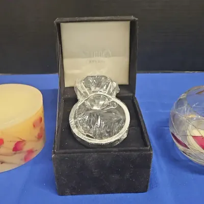 Home Decor - Godinger Shannon Crystal Large Ring Paperweight, Floral Candle, Partylite Candle Holder