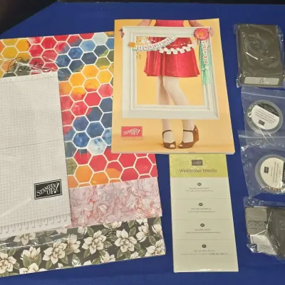 Stampin' Up! - Grid Paper, Watercolor Pencils, Leaf, Sprig & Ribbon Border Punches, Embellishments