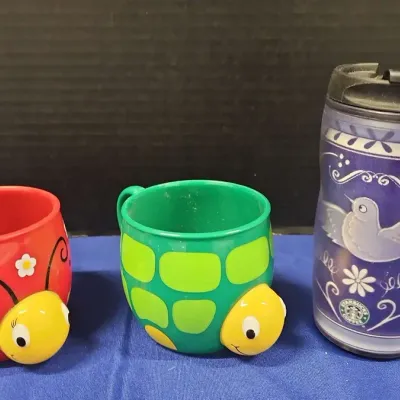3 Cute Vintage Starbucks - Kids Plastic Cups, Turtle, Ladybug