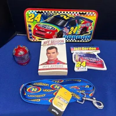 NASCAR Jeff Gordon #24 Collector - Memoir Book, Dog Leash, Mini Helmet, License Plate, Notepad