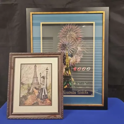 2 Vintage Paris Themed Framed Art - Springtime Paris Tour And Vive Le Nouveau Siecle 2000
