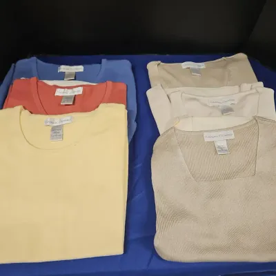 6 Womens Casual Corner Soft Short-Sleeved Ribbed Tops 3 Round Neck 3 Square Neck