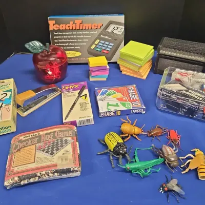 Teaching Office Goods & Vintage Collectibles - Teach Timer, Checkers, Flash Cards, Post Its