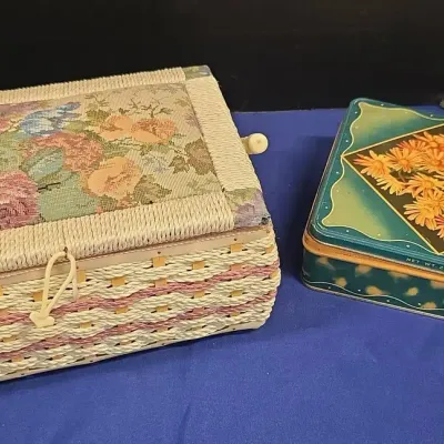 Craft Supplies W/ Storage Basket & Tin - Thread, Floss, Fiskars, Felt, Embroidery, Needlepoint 