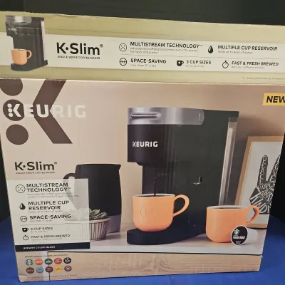 K Slim Keurig Machine W/ K Cup Drawer, Descaling Solution, Water Filters, Reusable Filters