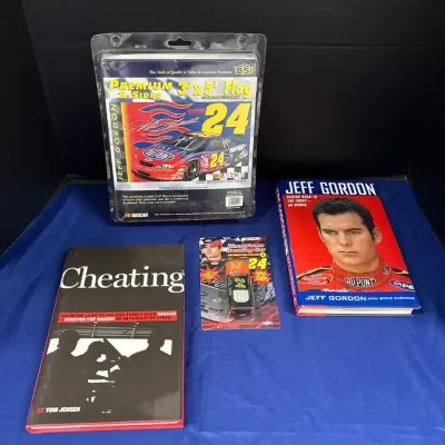 NASCAR - Jeff Gordon 24 Flag, Giant Foam Growing Car, Book + “Cheating" by Tom Jensen