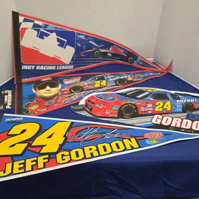 3 Vintage Jeff Gordon #24 DuPont NASCAR Decorative Wall Flag Pennants