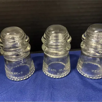 3 Vintage Clear Glass Insulators - Hemingray, No 9, Made in USA