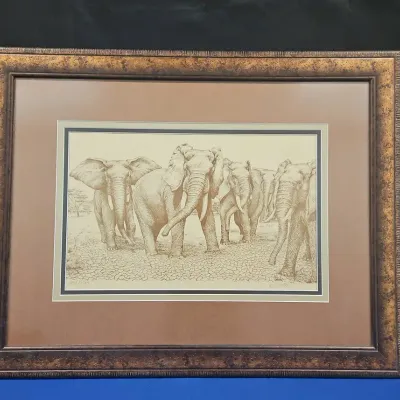 Framed Elephants Art By Rex Witte #184/500 In Deluxe Frame And Mat