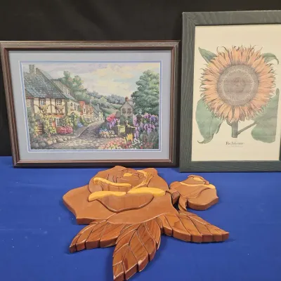 3 Vintage Floral Art Work Pieces
