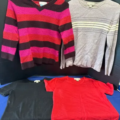 4 Women’s Casual Corner Knit Tops - Size M/L, Striped Sweaters, Short Sleeve Solid