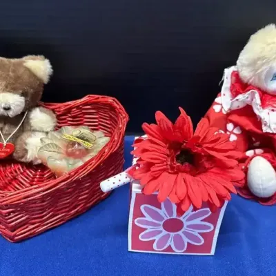 Valentine's Gifts - Clown, Lady Jayne Writers Block Paper Cube, Russ Bear, Heart Basket, Candle