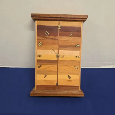 Handcrafted Artisan Mantel Clock - Multi-toned Hardwood