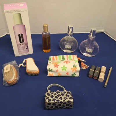 Vintage Dress Up - Victoria's Secret Perfume, Clinique Clarifying Lotion, Bags, Unused Makeup